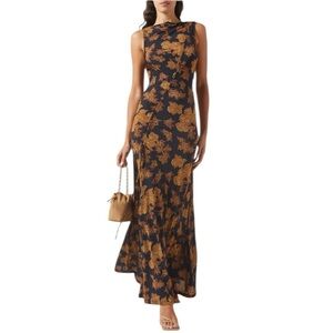 Ulla Johnson Natalia Dress - Onyx Floral Ruched Floral Maxi Dress Bodycon S